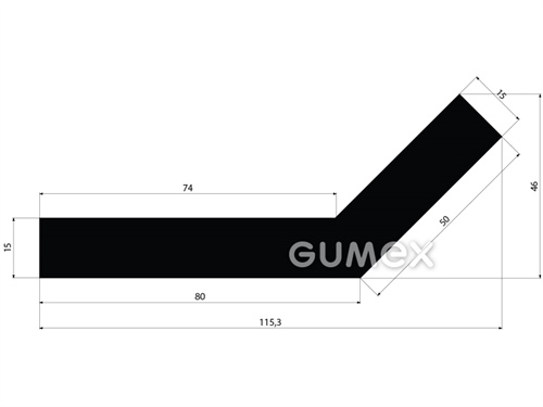 Gumový profil pre vodné diela tvaru "L", 46x115,3mm, 65°ShA, SBR, -40°C/+70°C, čierny